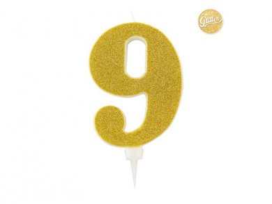 9 Number Nine Gold with Glitter Giant Cake Candle (12,5cm)