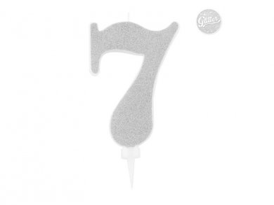 7 Number Seven Silver with Glitter Giant Cake Candle (12,5cm)