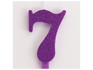 7 Number Seven Purple with Glitter Cake Candle