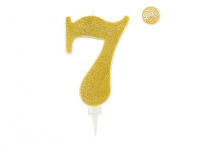 7 Number Seven Gold with Glitter Giant Cake Candle (12,5cm)