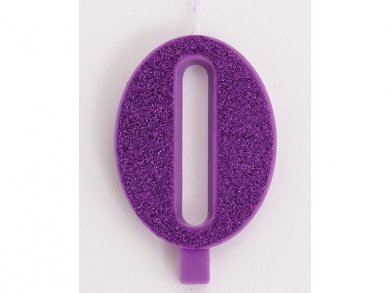0 Number Zero Purple with Glitter Cake Candle (7,5cm)