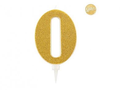 0 Number Zero Gold with Glitter Giant Cake Candle