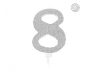 8 Number Eight Silver with Glitter Giant Cake Candle (12,5cm)