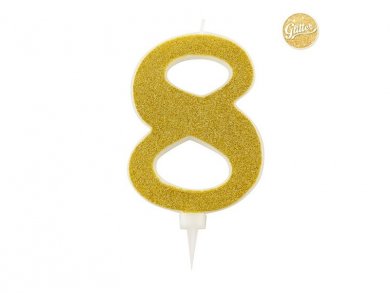 8 Number Eight Gold with Glitter Giant Cake Candle (12,5cm)