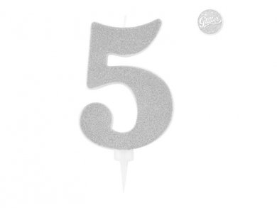 5 Number Five Silver with Glitter Giant Cake Candle (12,5cm)