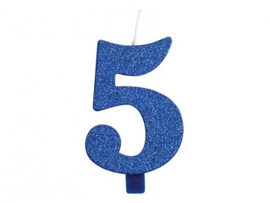 5 Αριθμός Πέντε Μπλε με Γκλίτερ Κερί για Τούρτα (7,5εκ)