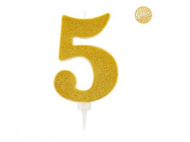 5 Number Five Gold with Glitter Giant Cake Candle (12,5cm)