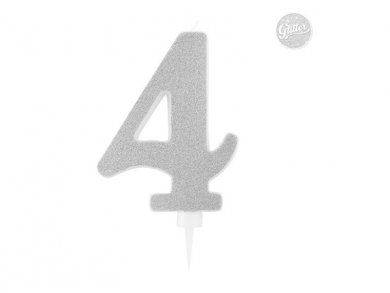 4 Number Four Silver with Glitter Giant Cake Candle (12,5cm)