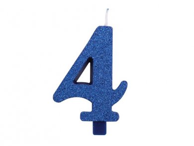 4 Number Four Blue with Glitter Cake Candle (7,5cm)
