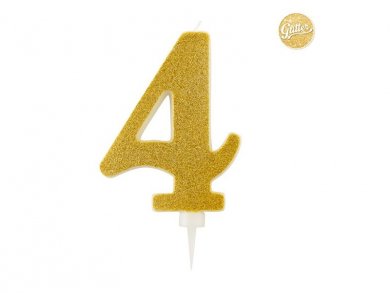 4 Number Four Gold with Glitter Giant Cake Candle (12,5cm)