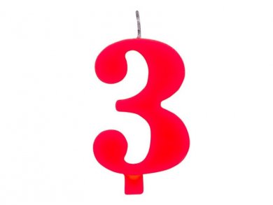 3 Number Three Red Cake Candle (7,5cm)
