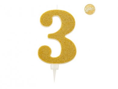3 Number Three Gold with Glitter Giant Cake Candle (12,5cm)