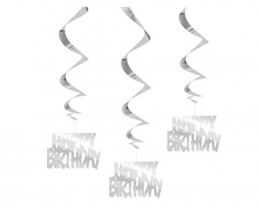 Silver Happy Birthday Swirl Decorations (3pcs)