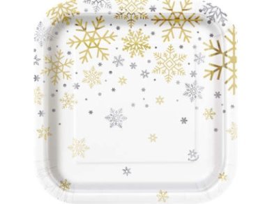Silver and Gold Snowflakes Small Square Plates (8pcs)