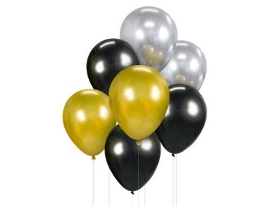 Black, Gold and Silver Latex Balloons (7pcs)
