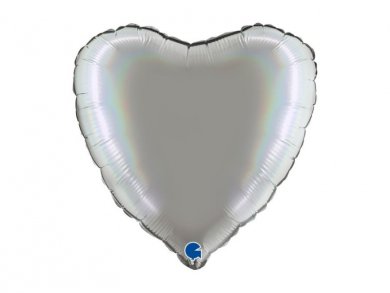 Silver Holographic Print Heart Balloon (46cm)