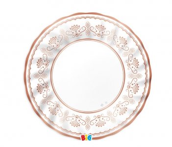 Άσπρα Elegant Μεγάλα Χάρτινα Πιάτα με Ροζ Χρυσοτυπία (6τμχ)
