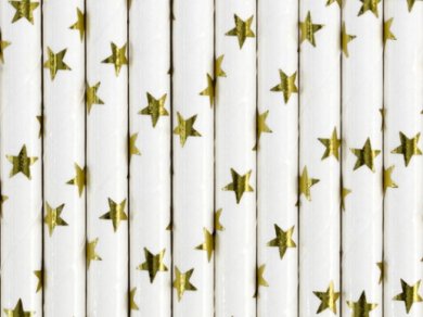 White Paper Straws with Gold Foiled Stars (10pcs)