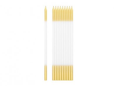 White Extra Tall Cake Candles with Gold Finishing 10/pcs