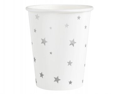 White Paper Cups with Silver Stars (6pcs)