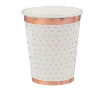 Άσπρα Ποτήρια με Ροζ Χρυσό Περίγραμμα και Πουά (10τμχ)