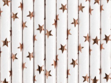 White Paper Straws with Rose Gold Stars (10pcs)