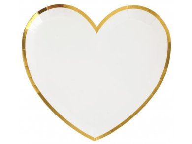 White Heart Shaped Paper Plates with Gold Foiled Edging (10pcs)