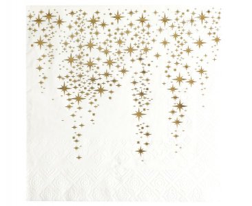 White Napkins with Gold Foiled Rain with Stars Print (10pcs)