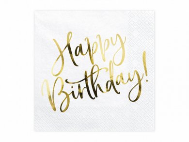 White Luncheon Napkins With Gold Foiled Happy Birthday (20pcs)