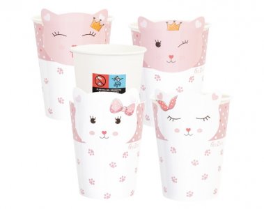 White and Pink Cat Paper Cups (8pcs)