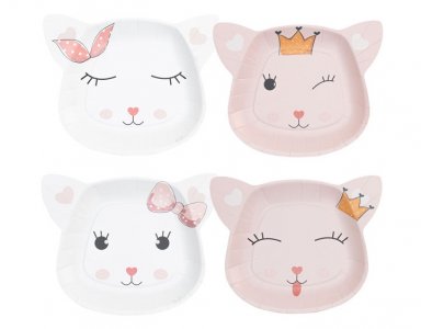 White and Pink Cat Shaped Paper Plates (8pcs)