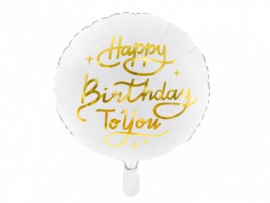 White Foil Balloon with Gold Happy Birthday Letters (35cm)