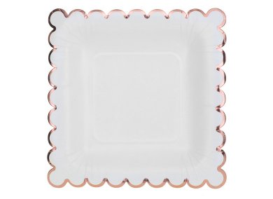 Άσπρο και Ροζ Χρυσό Μικρά Χάρτινα Πιάτα με Κυματιστό Σχέδιο (10τμχ)
