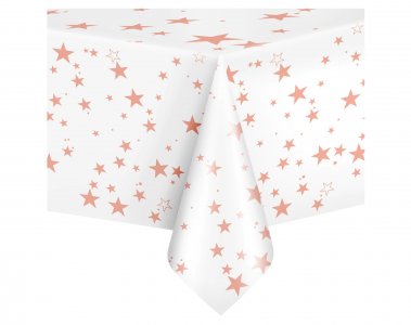 White Tablecover with Rose Gold Stars (137cm x 274cm)