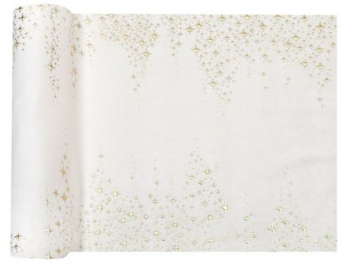 Άσπρο Βελούδινο Runner με Βροχή από Χρυσά Αστέρια (26εκ x 250εκ)