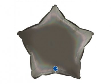 Star Foil Balloon Dark Grey with Holographic Print (46cm)