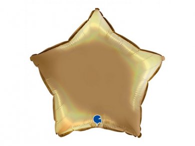 Star Foil Balloon Gold with Holographic Print (46cm)