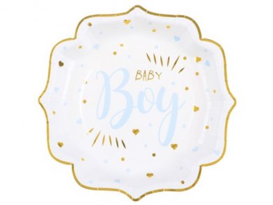 Baby Boy Pale Blue and Gold Foiled Paper Plates (10pcs)