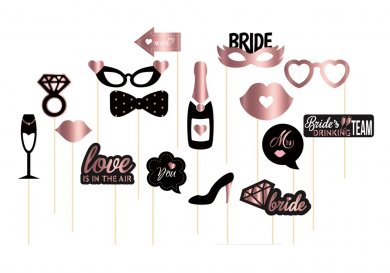 Bachelorette Rose Gold and Black Photo Booth Props (16pcs)