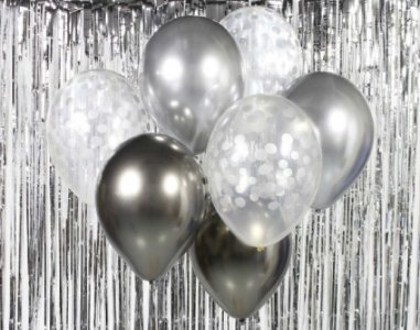 Beauty and Charm Grey Metallic Latex Balloons with Silver Confettis (7pcs)
