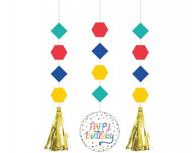 Birthday Confetti Hanging Decorations with Tassels (3pcs)