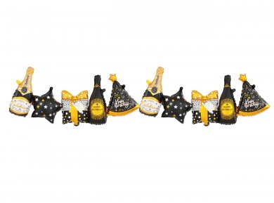 Black, Gold and Silver Happy Birthday Foil Garland (206cm)