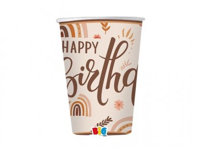 Boho Happy Birthday Ουράνιο Τόξο Ποτήρια Χάρτινα (8τμχ)