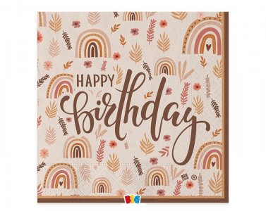 Boho Happy Birthday Ουράνιο Τόξο Χαρτοπετσέτες (20τμχ)