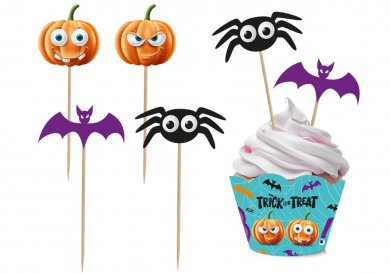 BOO Trick or Treat Cupcake Wrappers and Toppers (6pcs)