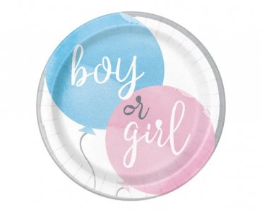 Boy or Girl Γαλάζιο και Ροζ Μπαλόνι Μεγάλα Χάρτινα Πιάτα (8τμχ)