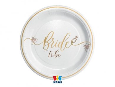 Bride to Be White Paper Plates with Gold Print (8pcs)