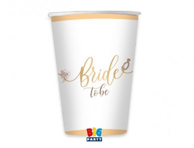 Bride to Be White Paper Cups with Gold Print (8pcs)