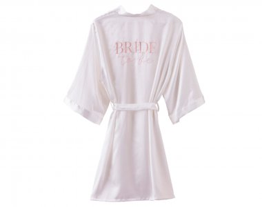 Bride to Be White Dressing Gown with Pink Letters