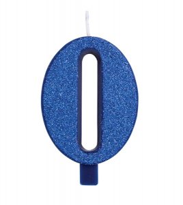 Cake Candle Number 0 (Zero) Blue with Glitter (7,5cm)